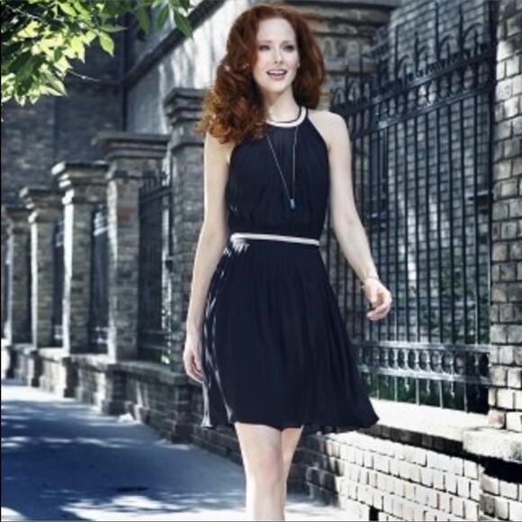 L'AGENCE Silk Black Pleated Halter Dress Size 4 - Picture 3 of 11